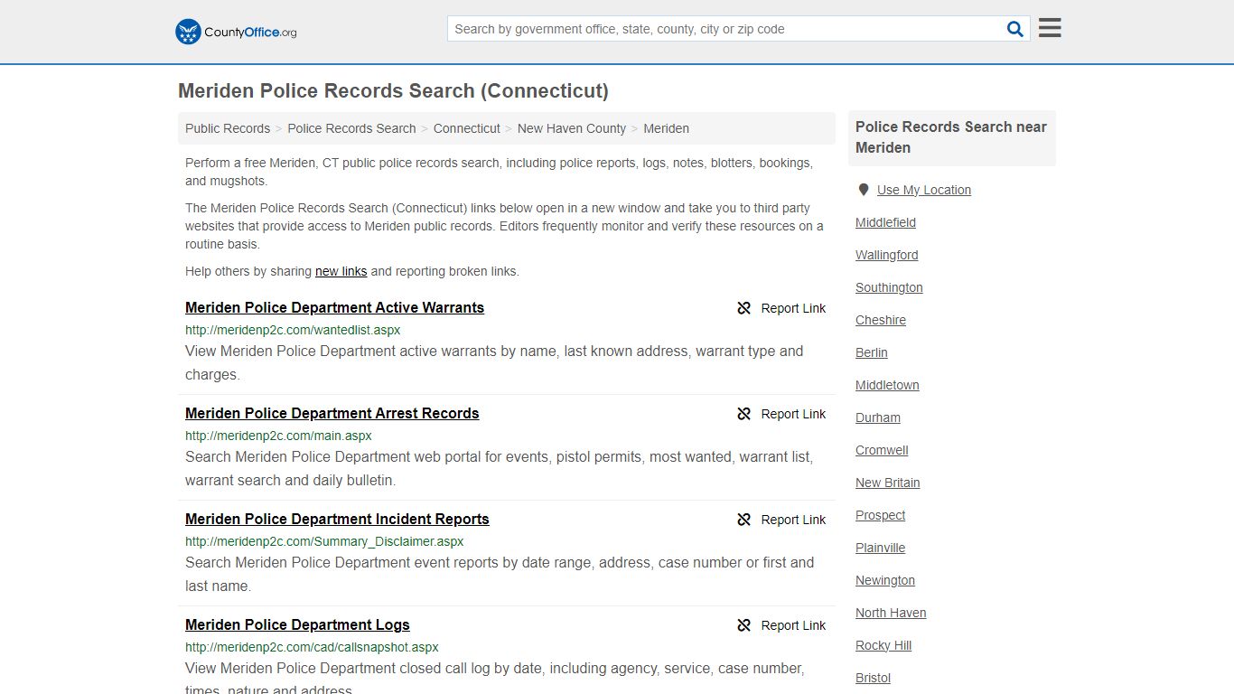 Meriden Police Records Search (Connecticut) - County Office