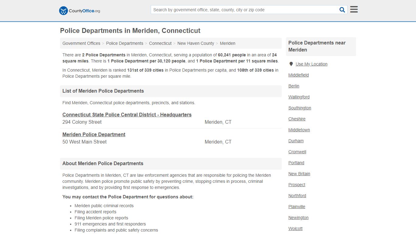 Police Departments - Meriden, CT (Arrest Records & Police Logs)